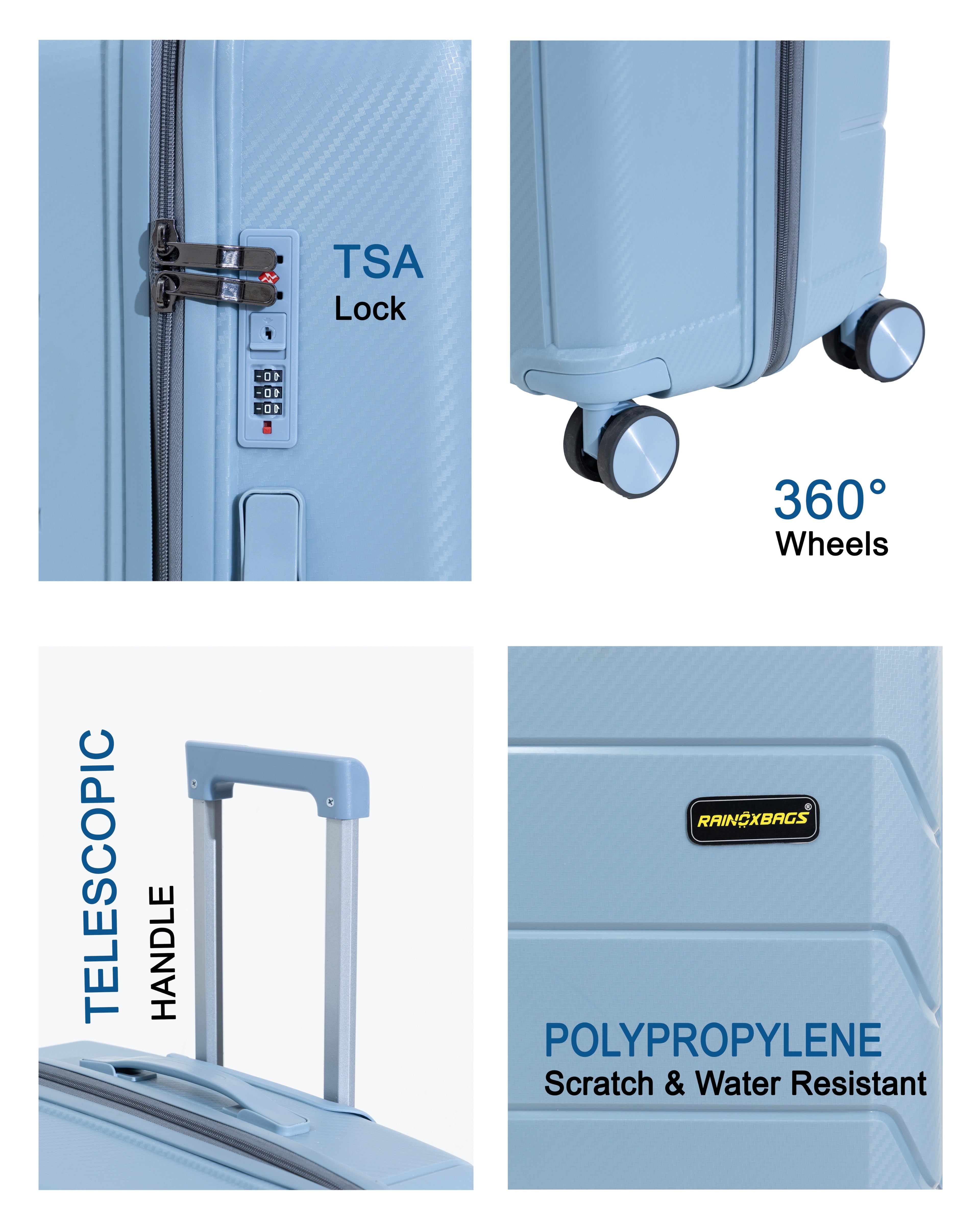 Rainox Combo — 3 Size Suitcase Set (20/24/28) — Light Sky Blue