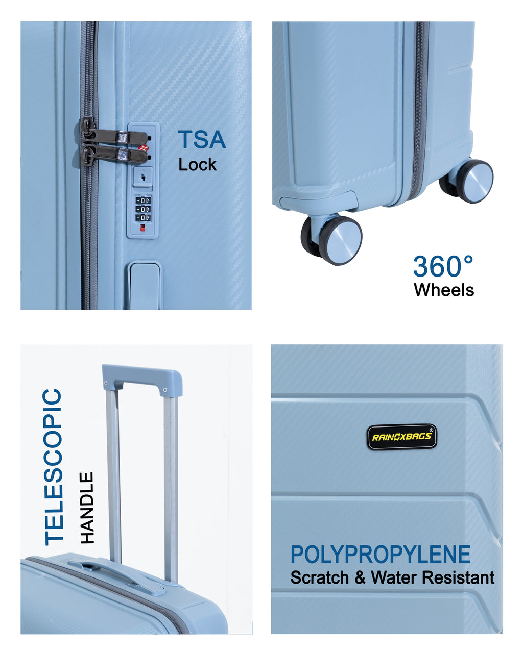 Rainox Parish Series – 24 Inch Light Sky Blue Travel Luggage