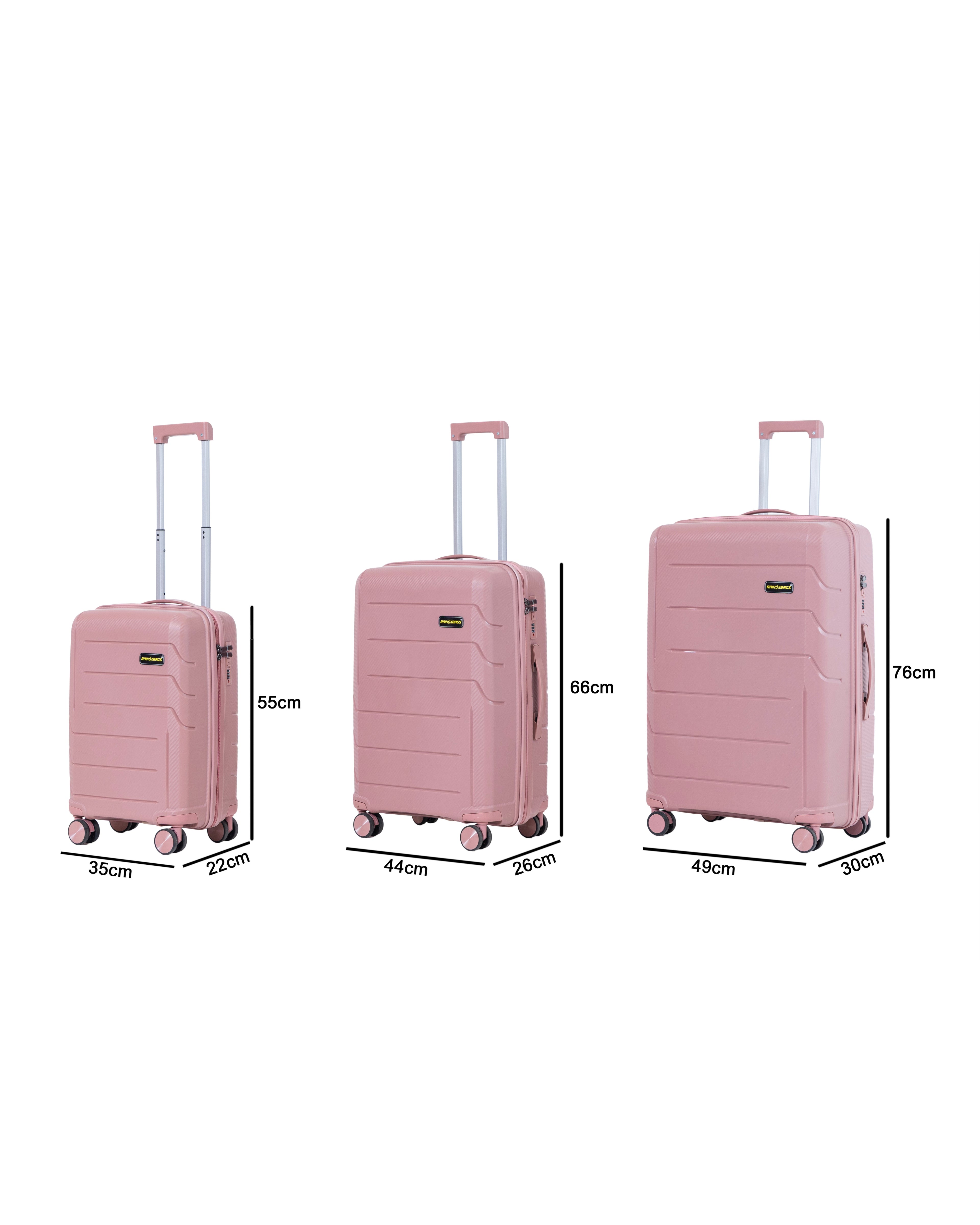 Rainox Combo — 3 Size Suitcase Set (20/24/28) — Rose Gold Pink